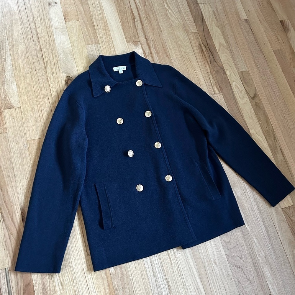 J.CREW warwick double breasted sweater blazer military prep navy size L - Picture 8 of 15